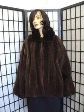 *NEW REFURBISHED BROWN SHEARED RACCOON FUR COAT SHEARED BEAVER WOMEN SZ 12-14